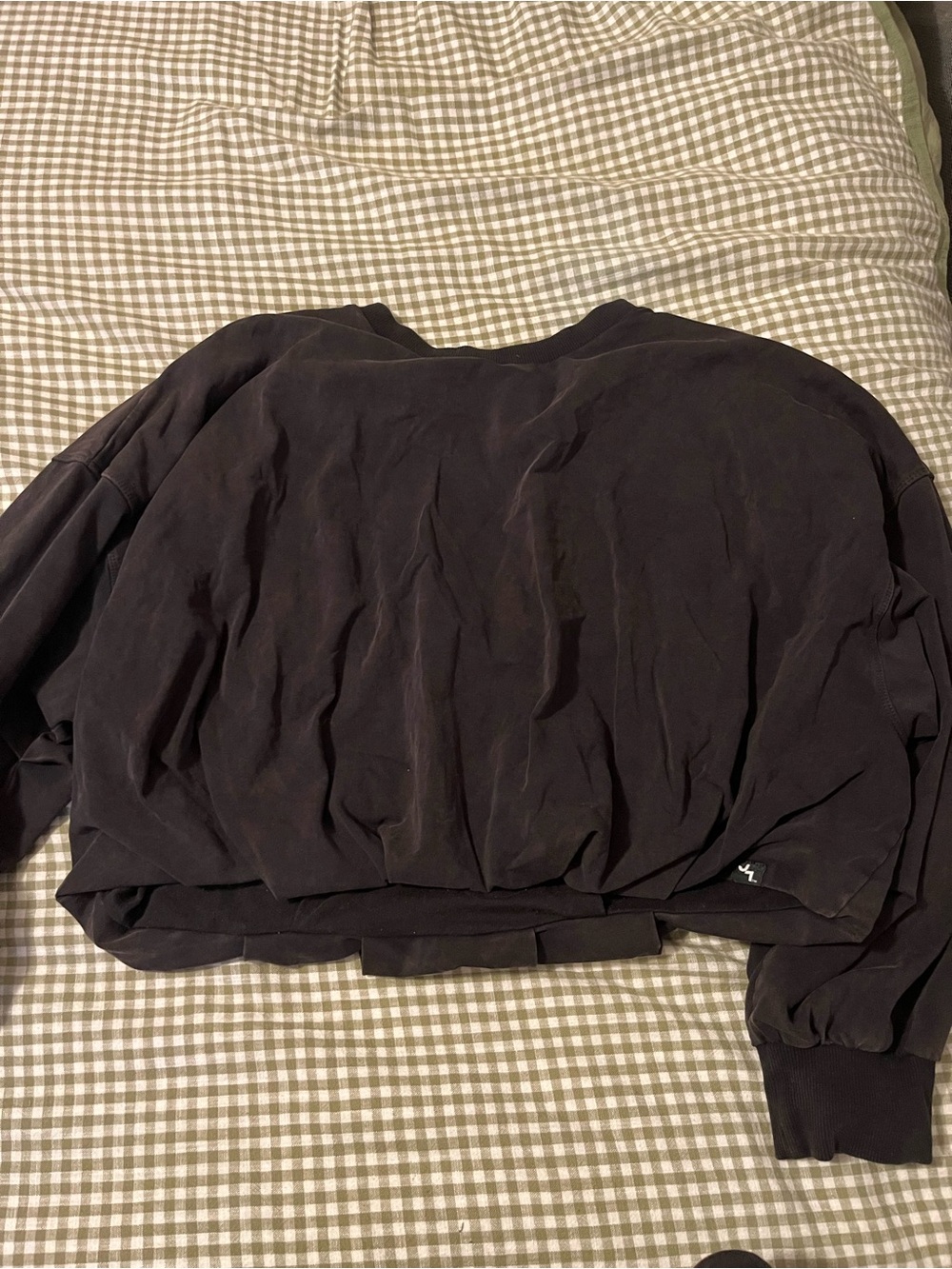 Black Cropped Crewneck bubble hem Sweatshirt